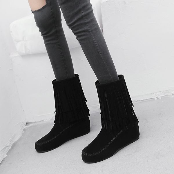 new womens mid-calf boots round toe hidden heel winter plush liner shoes black brown beads suede t110
new womens mid-calf boots round toe hidden heel winter plush liner shoes black brown beads suede t110