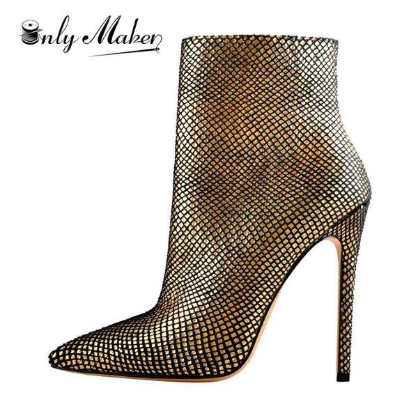 boots onlymaker ankle boot 12cm gold pointed toe high heels mesh booties zipper stiletto shoes plus size us5~us15, Black
boots onlymaker ankle boot 12cm gold pointed toe high heels mesh booties zipper stiletto shoes plus size us5~us15, Black