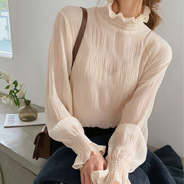 women ruffle white shirts long sleeve solid o-neck elegant office ladies work wear blouses
women ruffle white shirts long sleeve solid o-neck elegant office ladies work wear blouses