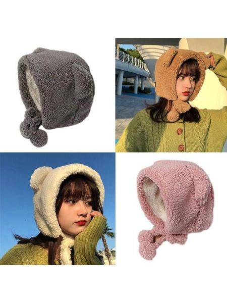 women thicken plush warm earflap hat bear ears windproof beanie cap chin strap, Blue;gray
women thicken plush warm earflap hat bear ears windproof beanie cap chin strap, Blue;gray