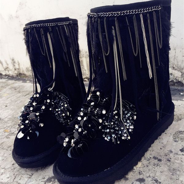 boots zapatos de mujer 2021 shoes woman leather wool mid-calf crystal chain fringe flats snow botas, Black
boots zapatos de mujer 2021 shoes woman leather wool mid-calf crystal chain fringe flats snow botas, Black
