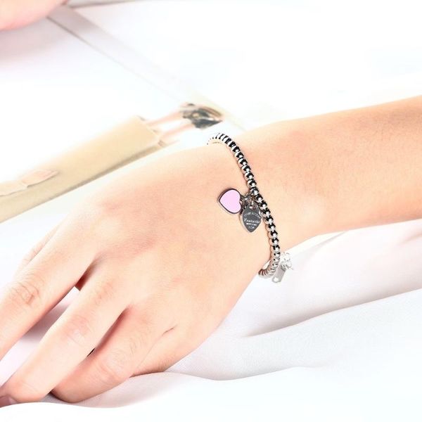 link, chain 4mm beads charm heart ladies stainless bracelet femme girlfriend jewelry accessories, Black
link, chain 4mm beads charm heart ladies stainless bracelet femme girlfriend jewelry accessories, Black