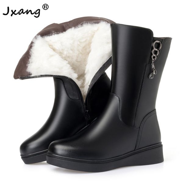 jxang 2020 warm wool women snow boots flat bottom fur warm shoes genuine leather plush boots platform for women winter, Black
jxang 2020 warm wool women snow boots flat bottom fur warm shoes genuine leather plush boots platform for women winter, Black