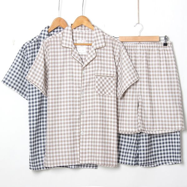 summer men's pajamas cotton gauze shorts japanese style simple elastic waist casual large size lattice male home clothes, Black;brown
summer men's pajamas cotton gauze shorts japanese style simple elastic waist casual large size lattice male home clothes, Black;brown