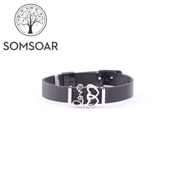 somsoar jewelry black soulmate mesh bracelet set love is in the air charms stainless steel bangle for men/women gift, Golden;silver
somsoar jewelry black soulmate mesh bracelet set love is in the air charms stainless steel bangle for men/women gift, Golden;silver