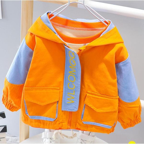 spring autumn children's clothing hooded girl's cartoon trench coat long sleeve jacket for boys fashion coats kg-373, Blue;gray