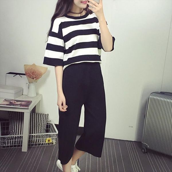 women tracksuit summer 2pcs sets women striped casual t shirt loose wide leg pants drop shipping, Gray
women tracksuit summer 2pcs sets women striped casual t shirt loose wide leg pants drop shipping, Gray