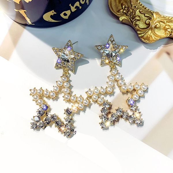 2020 new arrival classic women dangle earrings korean earrings pearl pentagonal star long eardrop female jewelry, Silver
2020 new arrival classic women dangle earrings korean earrings pearl pentagonal star long eardrop female jewelry, Silver