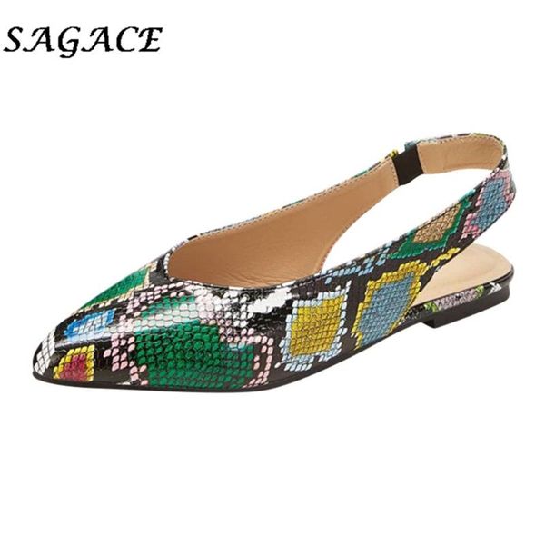 sagace fashion women summer flat sandals pointed snake print beach sandals ladies flat for women ankle straps shoes, Black