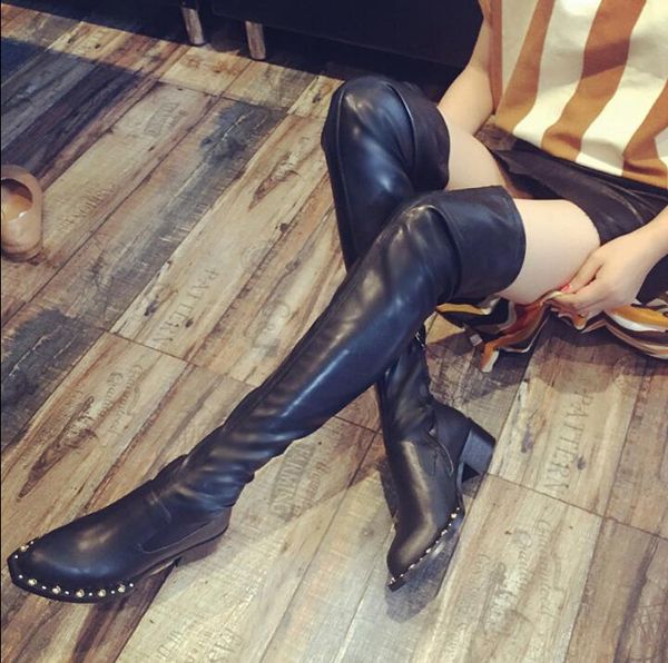 boots selling gold metal stud women over the knee thick low heels winter motorcycle shoes stretch flat, Black
boots selling gold metal stud women over the knee thick low heels winter motorcycle shoes stretch flat, Black