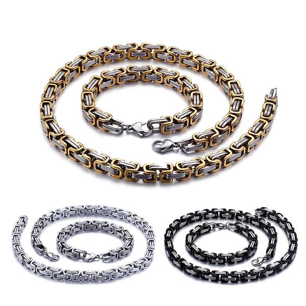 link, chain mens women jewelry gold silver color stainless steel 6mm/8mm width king byzantine bracelet necklace set gift wholesale, Black
link, chain mens women jewelry gold silver color stainless steel 6mm/8mm width king byzantine bracelet necklace set gift wholesale, Black