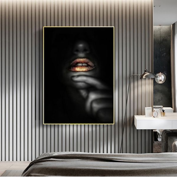 golden lips black woman canvas painting poster and prints modern wall art pictures cuadros for living room decoration
golden lips black woman canvas painting poster and prints modern wall art pictures cuadros for living room decoration