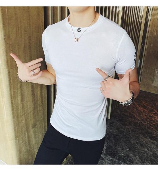 2020 summer t shirt men short sleeve solid color casual slim t-shirt streetwear embroidery round neck t-shirt tee clothes, White;black
2020 summer t shirt men short sleeve solid color casual slim t-shirt streetwear embroidery round neck t-shirt tee clothes, White;black