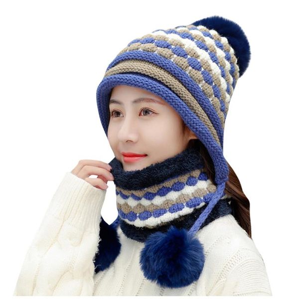 cap multi-function autumn winter patchwork warm thickened thermal scarf and hat skullies hats casual travel gorros mujer, Blue;gray 
cap multi-function autumn winter patchwork warm thickened thermal scarf and hat skullies hats casual travel gorros mujer, Blue;gray