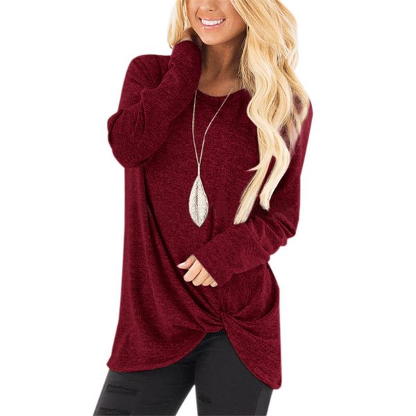 12 colors women's casual solid t shirts twist knot tunics blouses side twist irregular loose o neck long sleeve ing, White
12 colors women's casual solid t shirts twist knot tunics blouses side twist irregular loose o neck long sleeve ing, White