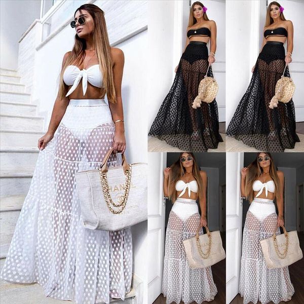 women female clothes mesh sheer maxi skirt dot print a line summer beach skirt tulle transparent see through skirts, Black
women female clothes mesh sheer maxi skirt dot print a line summer beach skirt tulle transparent see through skirts, Black