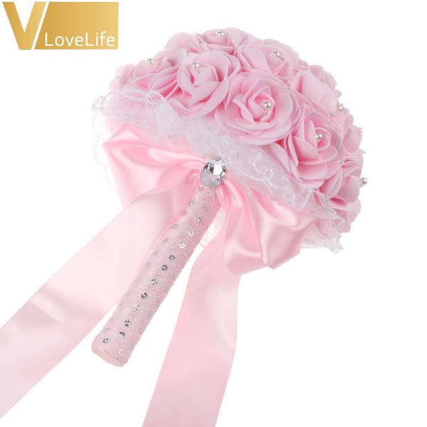 

decorative flowers & wreaths artificial flower bouquets wedding bridal bouquet with rhinestone pearls satin ribbons bow event party favors d