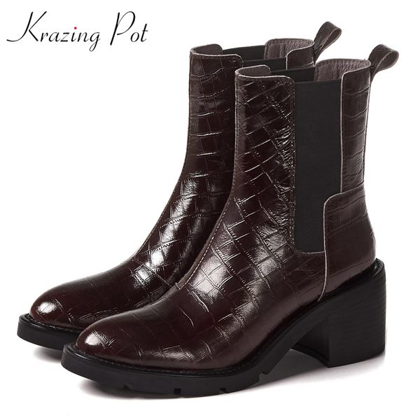 krazing pot genuine leather square high heels gingham prints skin round toe zipper model catwalk show career ankle boots l6f2, Black
krazing pot genuine leather square high heels gingham prints skin round toe zipper model catwalk show career ankle boots l6f2, Black