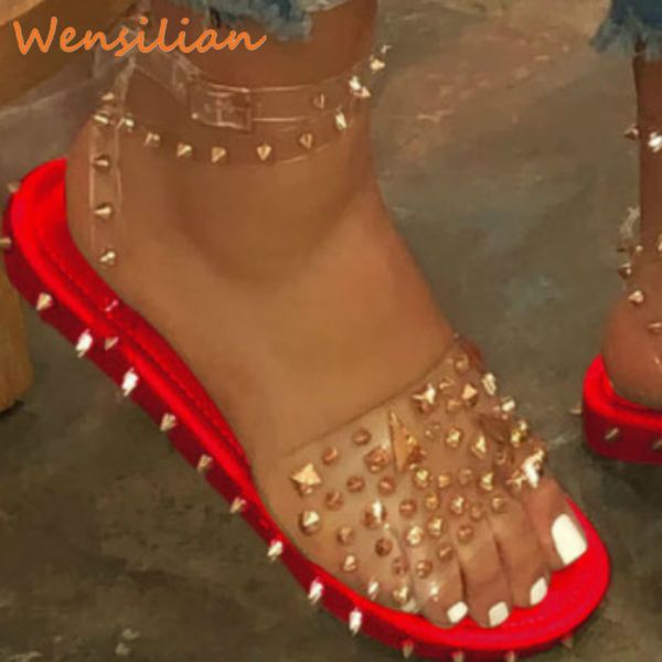 ladies summer platform clear sandals for women 2020 transparent rivet flat punk beach shoes wedges gladiator sandale femme y200620, Black
ladies summer platform clear sandals for women 2020 transparent rivet flat punk beach shoes wedges gladiator sandale femme y200620, Black