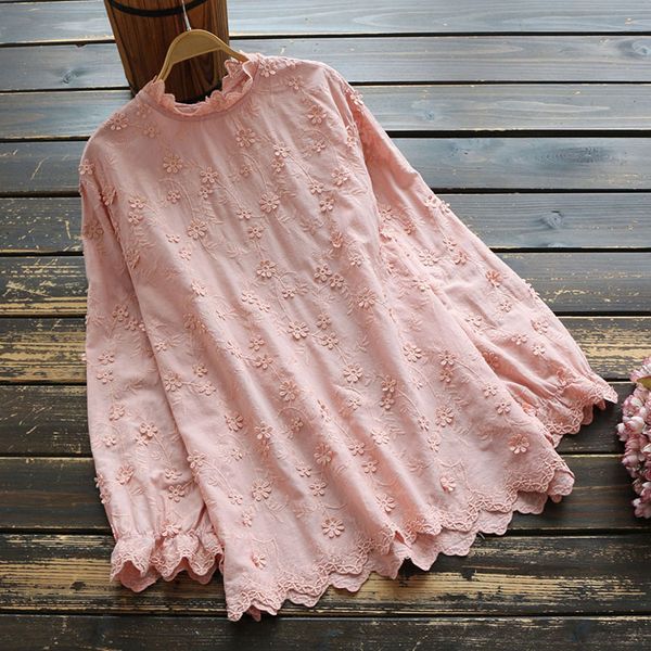 6753 mori girl autumn women blouse embroidered flower stand collar cotton shirt casual pullover shirt, White
6753 mori girl autumn women blouse embroidered flower stand collar cotton shirt casual pullover shirt, White