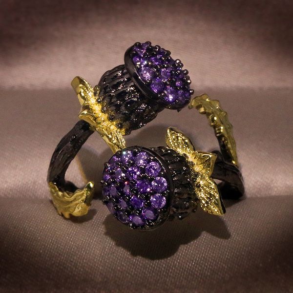 wedding rings creative plant flowers finger for women black gold color resizable party ring sparking purple zircon jewelry, Slivery;golden
wedding rings creative plant flowers finger for women black gold color resizable party ring sparking purple zircon jewelry, Slivery;golden