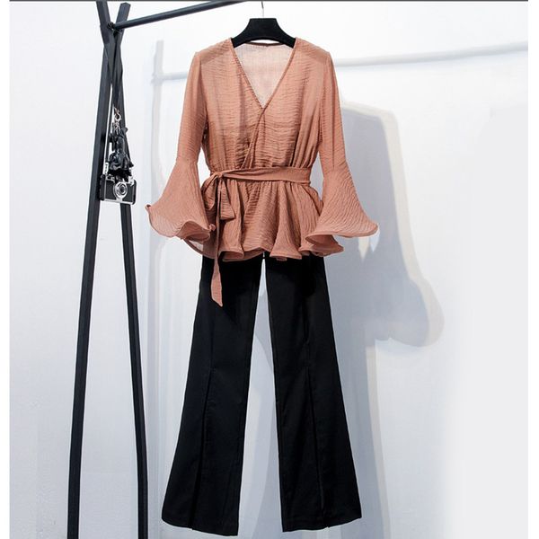 women two piece outfits temperament office suit autumn new autumn bell-bottoms fashion chiffon two-piece suit club outfits, Gray
women two piece outfits temperament office suit autumn new autumn bell-bottoms fashion chiffon two-piece suit club outfits, Gray
