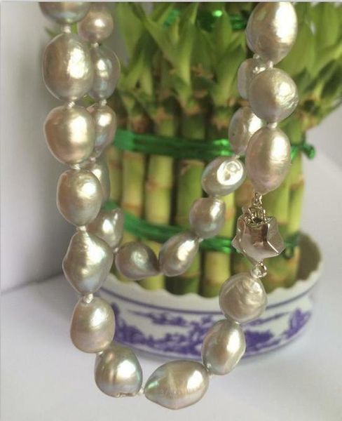 22" natural 9-10mm baroque silvery white freshwater pearl necklace, Silver 
22" natural 9-10mm baroque silvery white freshwater pearl necklace, Silver