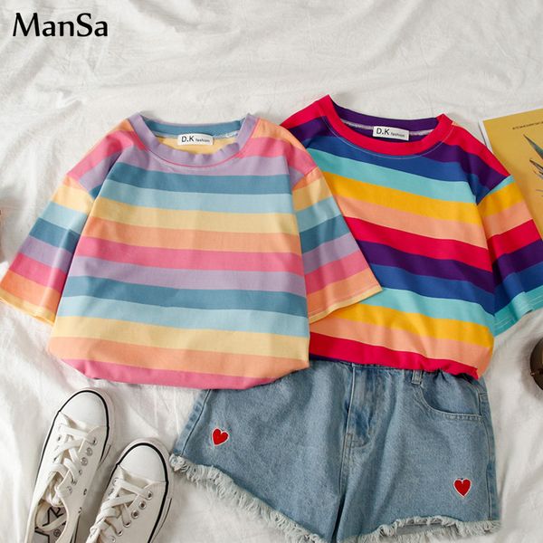 2020 summer casual t shirt women kawaii rainbow striped crop harajuku tshirt short sleeve korean style 90s students t-shirts, White
2020 summer casual t shirt women kawaii rainbow striped crop harajuku tshirt short sleeve korean style 90s students t-shirts, White