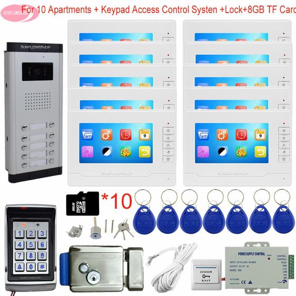 video door phones 7" intercom with recording + 8gb tf card keypad access key for the entrance 10 apartments electronic lock
video door phones 7" intercom with recording + 8gb tf card keypad access key for the entrance 10 apartments electronic lock