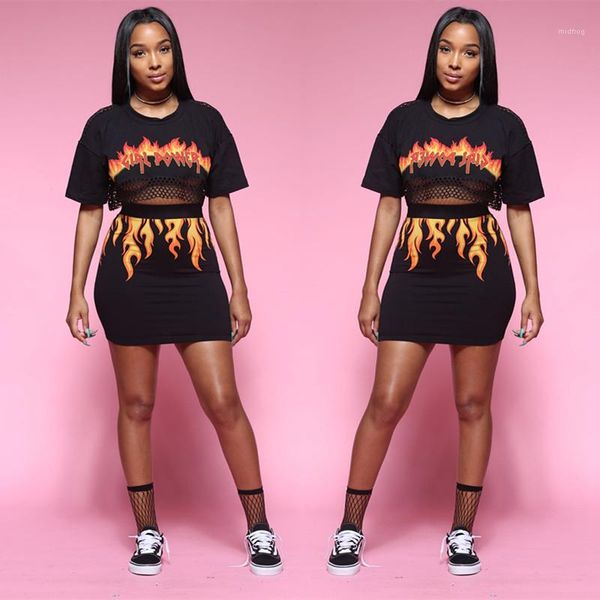 black flame printed crop skirts 2pcs dresses summer trash designer women suits dress, Black;gray
black flame printed crop skirts 2pcs dresses summer trash designer women suits dress, Black;gray