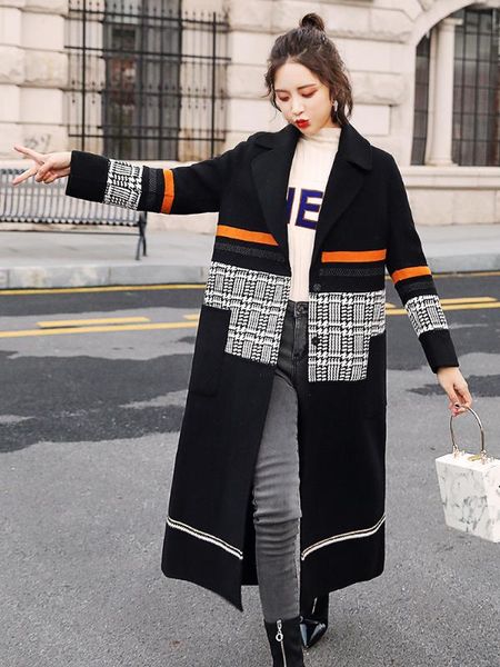 winter blends wool coat women long slim woolen coat female splice plaid wool overcoat ladies warm jacket lady outwear, Black
winter blends wool coat women long slim woolen coat female splice plaid wool overcoat ladies warm jacket lady outwear, Black