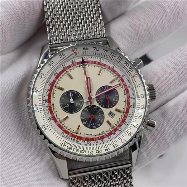 46mm white dial quartz chronograph breit and ling mens watches luminous index wristwatches with silver-tone stainless steel mesh bracelet, Slivery;brown
46mm white dial quartz chronograph breit and ling mens watches luminous index wristwatches with silver-tone stainless steel mesh bracelet, Slivery;brown