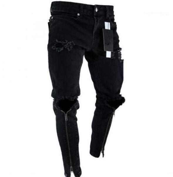 style mens zipper holes designer skinney jeans black ripped slim fit represen pencil pants european and american, Blue
style mens zipper holes designer skinney jeans black ripped slim fit represen pencil pants european and american, Blue