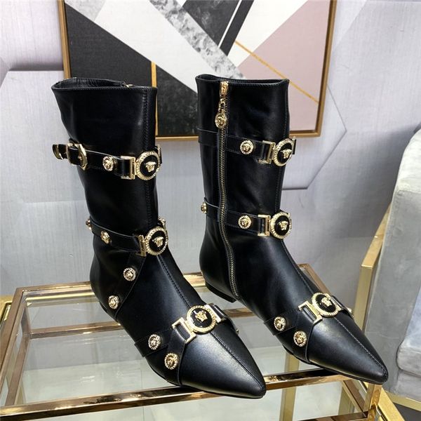 new style women flat ankle boots metal buckle cow leather lady martin boots, Black
new style women flat ankle boots metal buckle cow leather lady martin boots, Black
