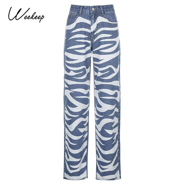 weekeep zebra pattern print jeans women high waist button streetwear straight trousers 90s vintage pockets loose denim pants, Blue
weekeep zebra pattern print jeans women high waist button streetwear straight trousers 90s vintage pockets loose denim pants, Blue