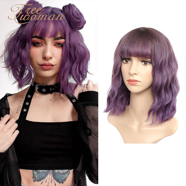 purple synthetic wig lolita short bob wig with bangs cosplay water wave synthetic hair wigs for women american style, Black
purple synthetic wig lolita short bob wig with bangs cosplay water wave synthetic hair wigs for women american style, Black
