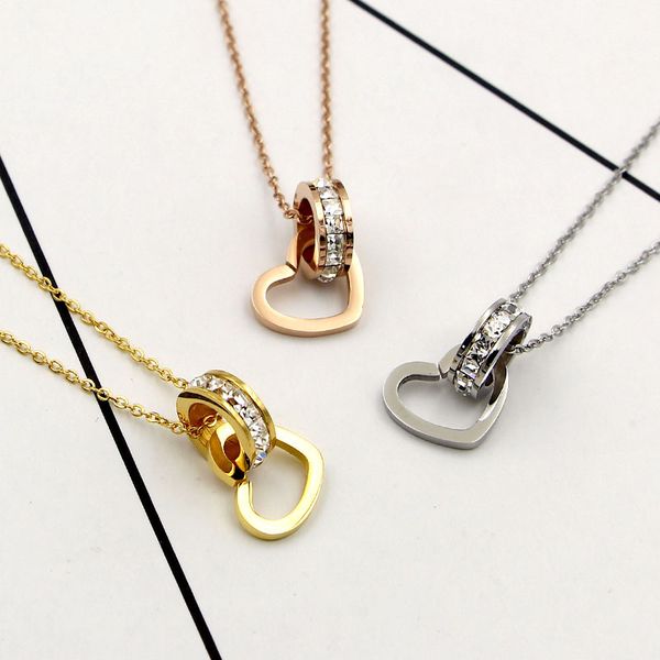 new peach heart shuanghuan crystal short necklace female models fashion heart buckle ultra-flash titanium steel necklace jewelry, Silver
new peach heart shuanghuan crystal short necklace female models fashion heart buckle ultra-flash titanium steel necklace jewelry, Silver