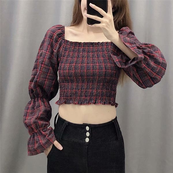 2020 women stylish plaid crop blouse checkered long puff sleeve shirts female casual elegant chic blusas mujer, White
2020 women stylish plaid crop blouse checkered long puff sleeve shirts female casual elegant chic blusas mujer, White