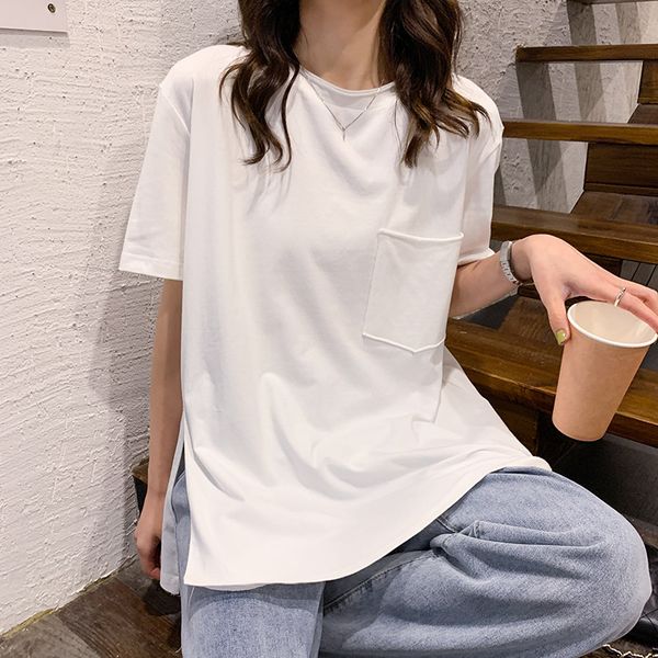 cbafu casual cotton t-shirts women solid o-neck short sleeve loose basic pocket summer tee shirt split harajuku korean f549, White
cbafu casual cotton t-shirts women solid o-neck short sleeve loose basic pocket summer tee shirt split harajuku korean f549, White