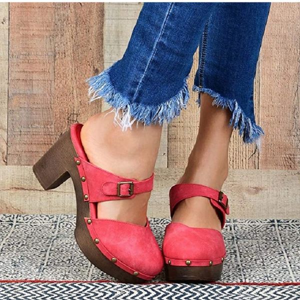 summer high heels women slippers platform ladies sandals slides buckle strap vintage mules shoes round toe casual female pumps, Black
summer high heels women slippers platform ladies sandals slides buckle strap vintage mules shoes round toe casual female pumps, Black