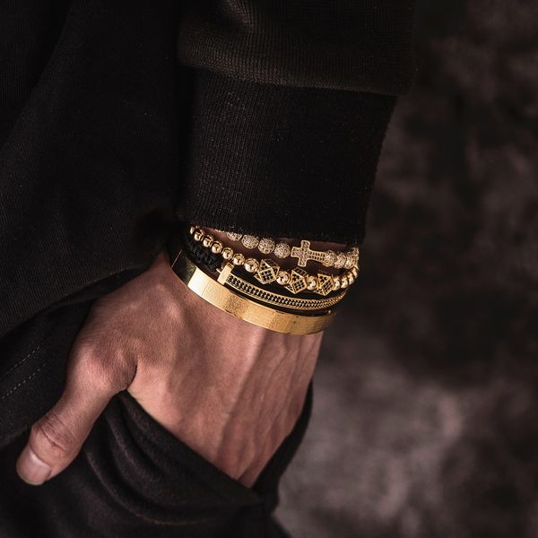 4pcs/set men steel carving spanish scripture bangle micro zircon cross bracelet pulseira bileklik luxury handmade jewelry, Golden;silver
4pcs/set men steel carving spanish scripture bangle micro zircon cross bracelet pulseira bileklik luxury handmade jewelry, Golden;silver