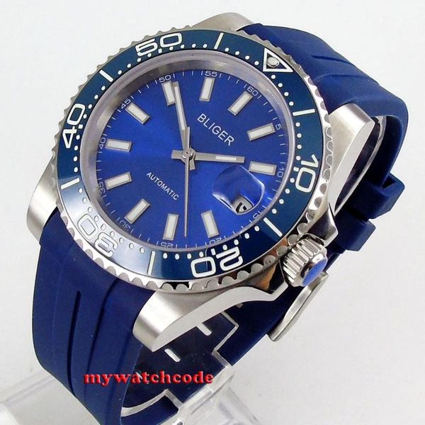 40mm bliger blue dial date window blue ceramic bezel 316l stainless steel case rubber strap casual men watch, Slivery;brown
40mm bliger blue dial date window blue ceramic bezel 316l stainless steel case rubber strap casual men watch, Slivery;brown