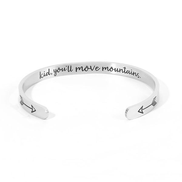 wholesale stainless steel bracelet "kid, you'll move mountains"bracelet arrow bracelet cuff opening female jewelry gift, Black
wholesale stainless steel bracelet "kid, you'll move mountains"bracelet arrow bracelet cuff opening female jewelry gift, Black