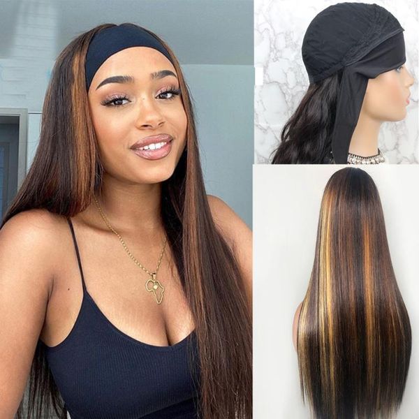highlight color brown blond headband wig for black women brazilian straight human hair wig glueless with pre-attached scarf, Black;brown
highlight color brown blond headband wig for black women brazilian straight human hair wig glueless with pre-attached scarf, Black;brown