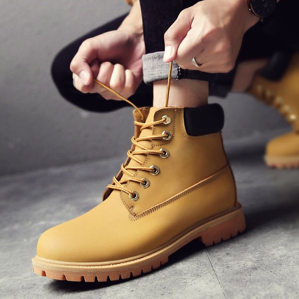 men ankle boots winter boots men rubber lace up for winter warm shoes, Black