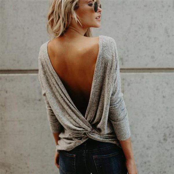 women's t-shirt back-open long sleeve loose tee women backless knot t shirt summer autumn casual female solid, White
women's t-shirt back-open long sleeve loose tee women backless knot t shirt summer autumn casual female solid, White