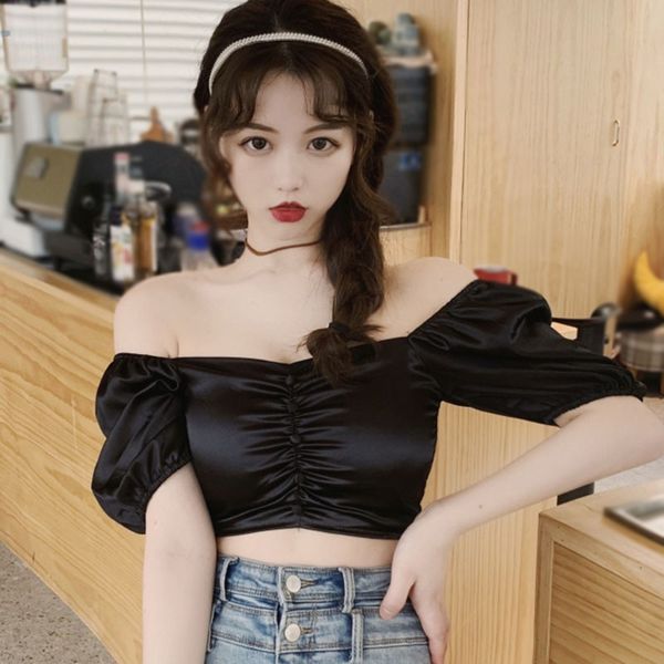women's blouses & shirts short sleeves women summer silm slash neck sweet puff sleeve, White
women's blouses & shirts short sleeves women summer silm slash neck sweet puff sleeve, White