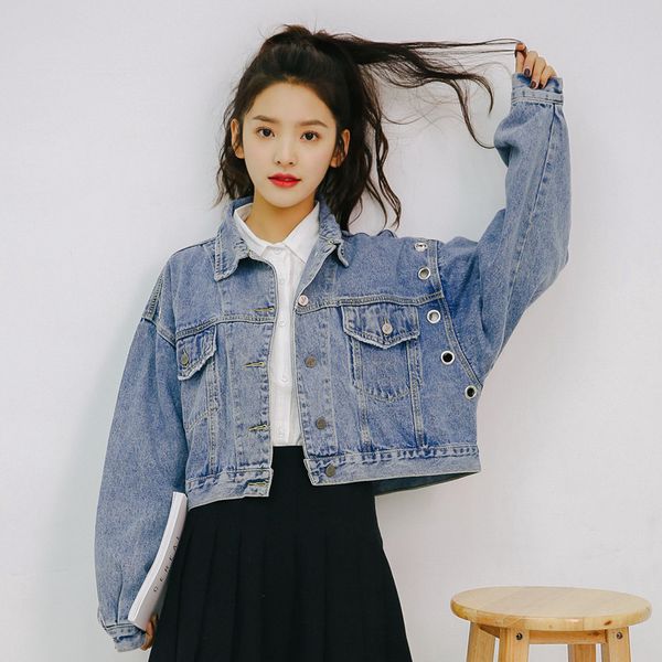 women's jackets loose short denim jacket female spring casual coat student jeans for ladies, Black;brown 
women's jackets loose short denim jacket female spring casual coat student jeans for ladies, Black;brown