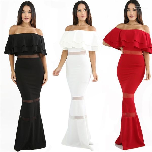 color summer dress designer slash neck mermaid dresses fashion club petal sleeve clothes women solid, White;black
color summer dress designer slash neck mermaid dresses fashion club petal sleeve clothes women solid, White;black