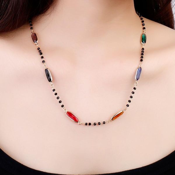 new design colorful cz zircon necklace for woman black beads chain ehnic style bohemian necklaces female fashion jewelry gifts, Silver
new design colorful cz zircon necklace for woman black beads chain ehnic style bohemian necklaces female fashion jewelry gifts, Silver